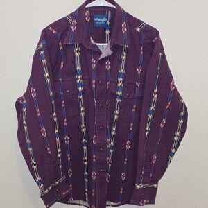 Vintage Wrangler Western Shirt Men XL Purple Aztec Southwestern Snap 90s